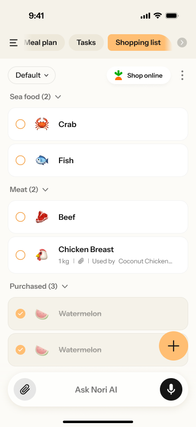 Nori shared family shopping list